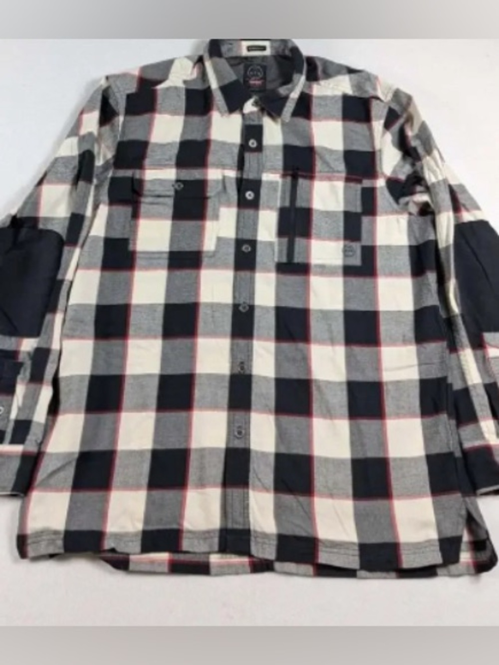 Unbranded Men’s Black & White Plaid Button-Down Shirt with Red Accents
